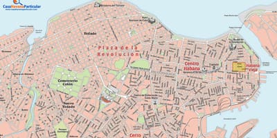 Đường phố, bản đồ của Havana, Cuba